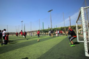 (180311) -- CAIRO, March 11, 2018 (Xinhua) -- Members of the "Miracle Team" have a training session in the pitch of El Salam youth center on the outskirts of the capital Cairo, Egypt on March 9, 2018. Carrying crutches, a group of 40 Egyptian one-legged soccer players have recently formed their "Miracle Team" that aspires to start league for disabled footballers in the country and dreams of joining the amputee football world cup one day. (Xinhua/Ahmed Gomaa)