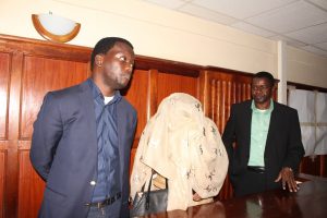 Local agent for the Smith and Ouzman Limited Trevy James Oyombra ,Hamida Ali Kibwana and former IEBC chief executive officer  James Oswago at Milimani anti-corruption court on Wednesday February 8, 2017(PHOTO BY SAM).