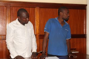 Stephen Maina Mburu and Patrick Karumba before a Nairobi court on Tuesday August 22,2017/PHOTO BY S.A.N.