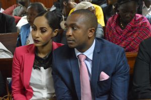 Businessman Steve Mbogo with his wife during the hearing on Monday November 13,2017.