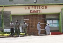 Prisoners outside the gate of Kamiti Maximum prison.
