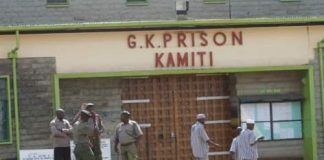 Prisoners outside the gate of Kamiti Maximum prison.